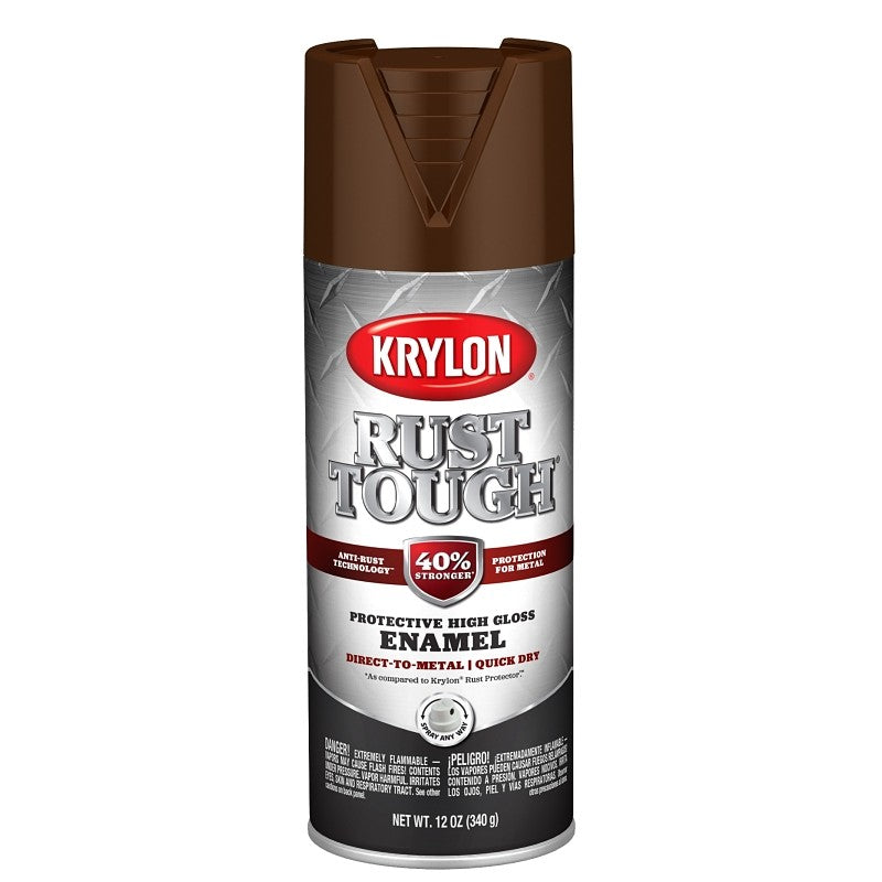 Krylon Rust Tough K09263008 Enamel Spray Paint, Gloss, Leather Brown, 12 oz, Can (Pack of 6)