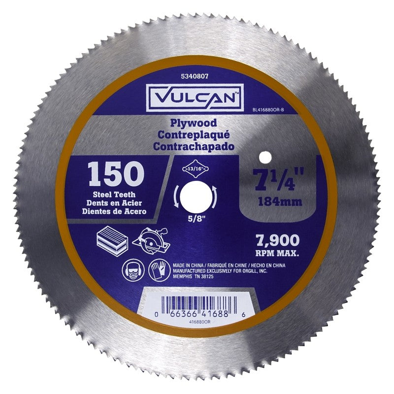 Vulcan 416880OR Circular Saw Blade, Steel, Bulk, 150T x 7-1/4 in, 7-1/4 in Dia, 5/8 in, 13/16 in Arbor, 150 -Teeth (Pack of 10)