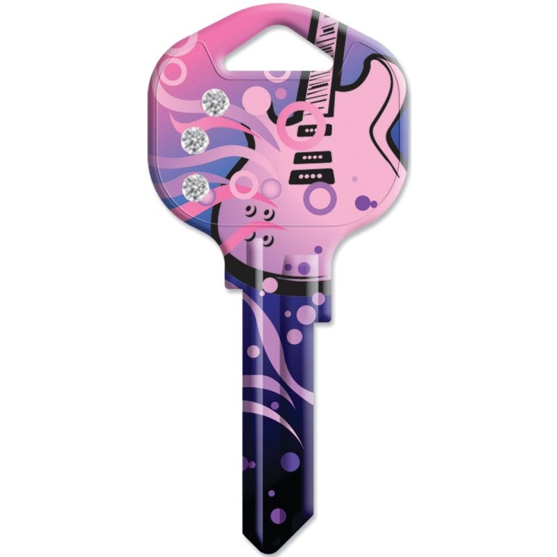 Hy-Ko 16005KW1-RKBL Key Blank, Guitar Bling, Solid Brass, Painted, For: Kwikset KW1, Titan KW10 Keyways (Pack of 5)