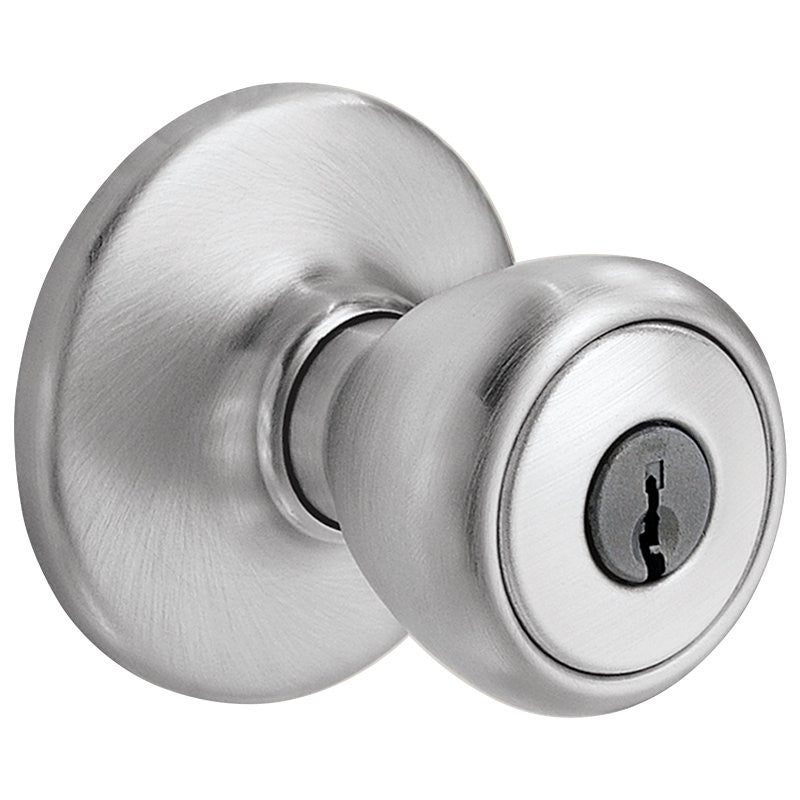 Kwikset 400T 26D 6AL RCS Entry Knob, Bell, Tylo, Satin Chrome, Zinc, KW1 Keyway, Residential, 3 Grade, Reversible Hand