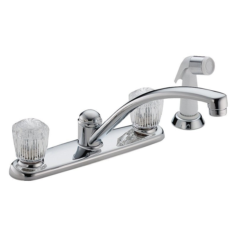 Delta Classic Series 2402LF Kitchen Faucet with Side Sprayer, Chrome Plated, 5-7/16 in H Spout, Brass