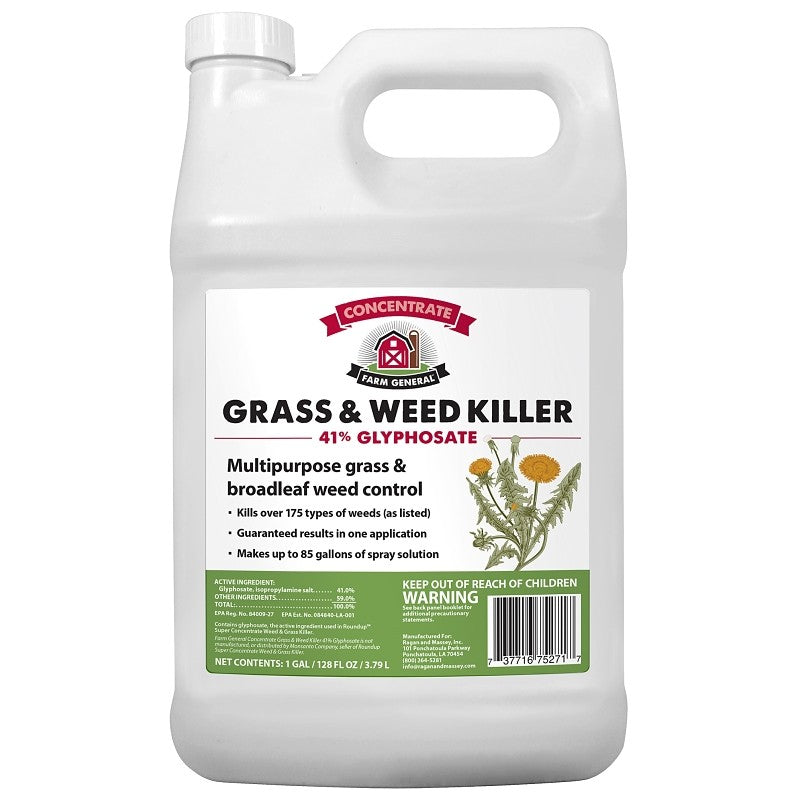 Farm General 75271 Grass and Weed Killer, Liquid, Clear/Viscous Green/Yellow, 1 gal (Pack of 4)