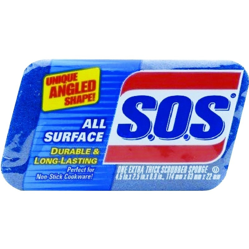 S.O.S 91017 Scrub Sponge, 4-1/2 in L, 2-1/2 in W, 1 in Thick, Scrim, Blue