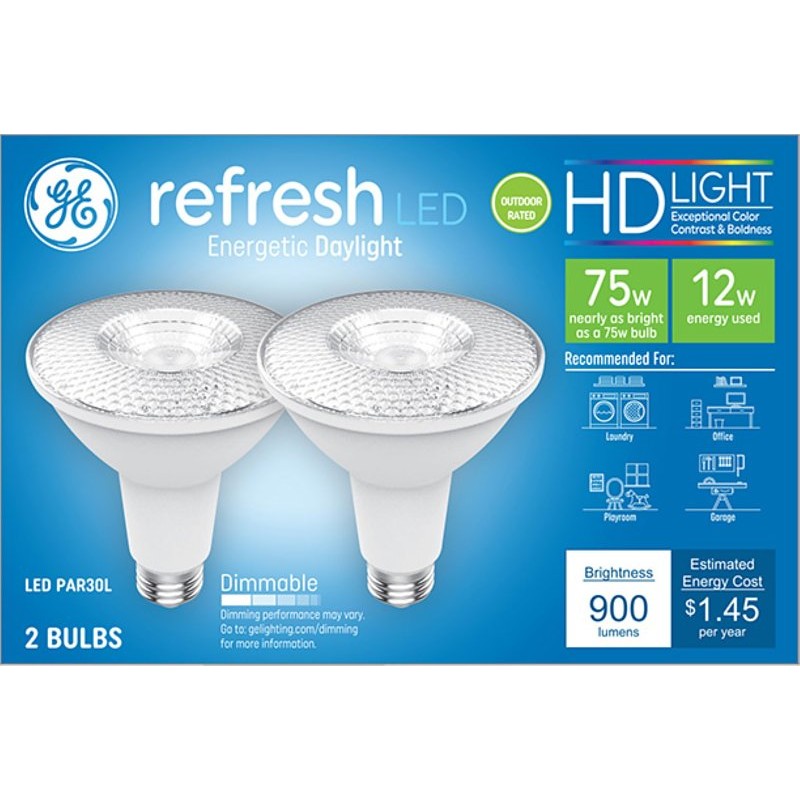 GE Industrial Solutions 43098 LED Bulb, Flood/Spotlight, 900 Lumens, 12 W, PAR30L Lamp, 75 W Equivalent, E26 Lamp Base