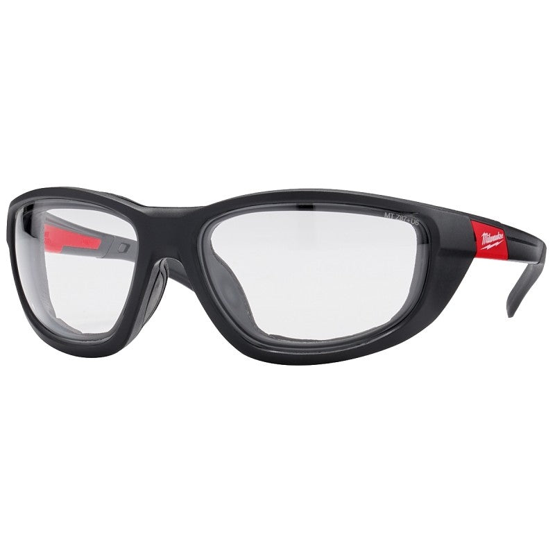 Milwaukee 48-73-2040 Polarized Performance Safety Glasses, Clear Lens, Black/Red Frame
