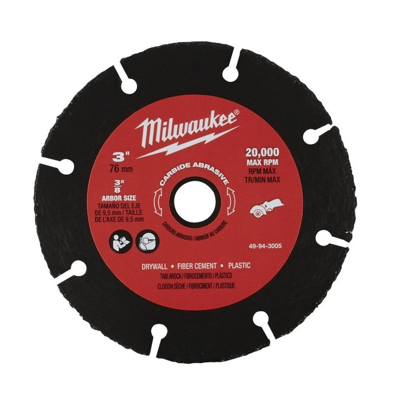 Milwaukee 49-94-3005 Cut-Off Wheel, 3 in Dia, 0.04 in Thick, 3/8 in Arbor, Carbide Abrasive