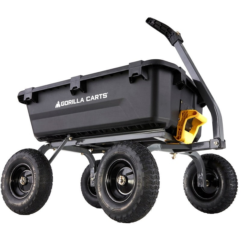 Gorilla Carts GCG-7 Yard Dump Cart, 1200 lb, 39-1/2 in L x 27 in W Deck, Poly Deck, 4-Wheel, 13 in Wheel, Black