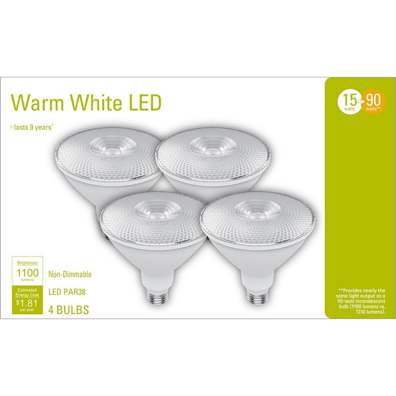 GE 93129325 Floodlight Bulb, PAR38 Lamp, 90 W Equivalent, Medium Lamp Base, Non-Dimmable, White, Warm White Light