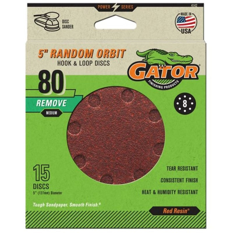 Gator 4142 Sanding Disc, 80 Grit, Medium, Aluminum Oxide Abrasive, Vented, 5 in Dia