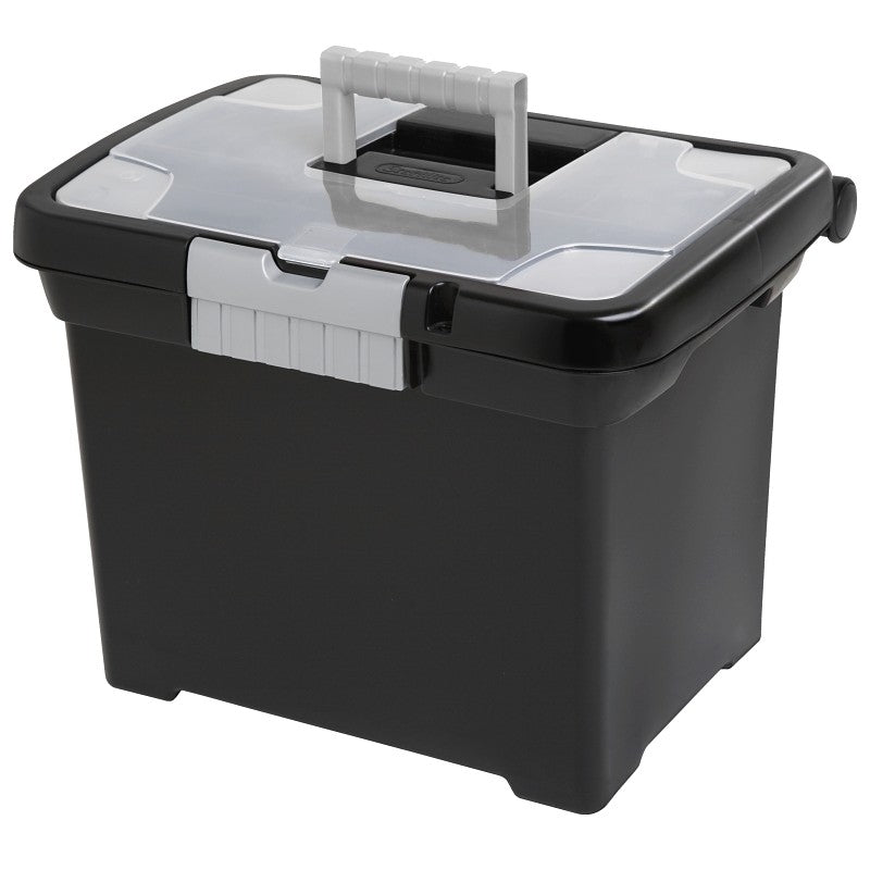 Sterilite ShowOffs 18719004 File Box, 15 in L, 10-7/8 in W, 11-1/2 in H, Plastic, Black/Clear/Titanium (Pack of 4)