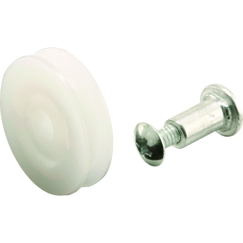 Prime-Line B 551 Door Roller, 1 in Dia Roller, 7/32 in W Roller, Nylon, White, 2-Roller, Bottom Mounting