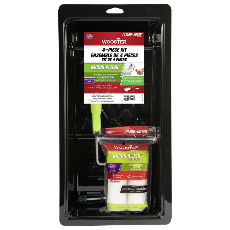 Wooster RR375-4 1/2 Trim Roller Kit, Smooth Surface, Microfiber, White, 4-Piece