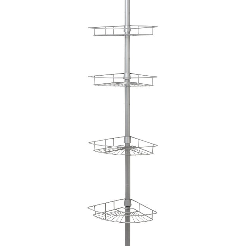 Zenna Home 2156NN Corner Tension Pole Shower Caddy, 8 in OAL, 11-1/2 in OAW, 4-Shelf, Steel, Satin Nickel