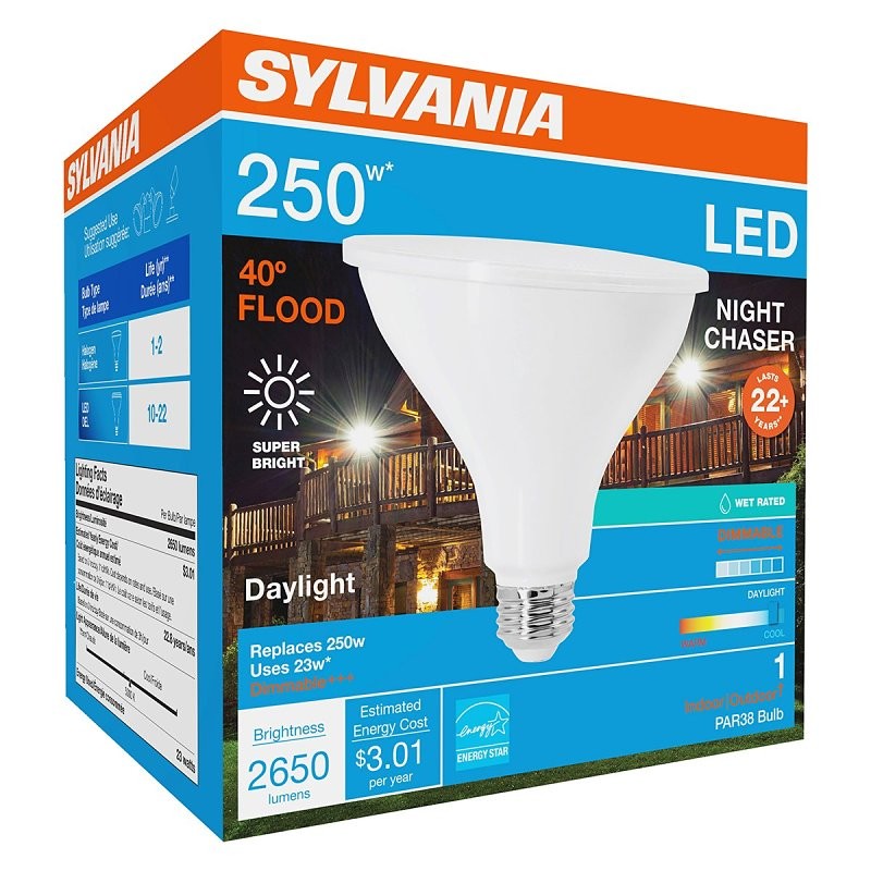 Sylvania 74794 Ultra LED Bulb, Flood, Spotlight, PAR38 Lamp, E26 Lamp Base, Dimmable, 5000 K Color Temp