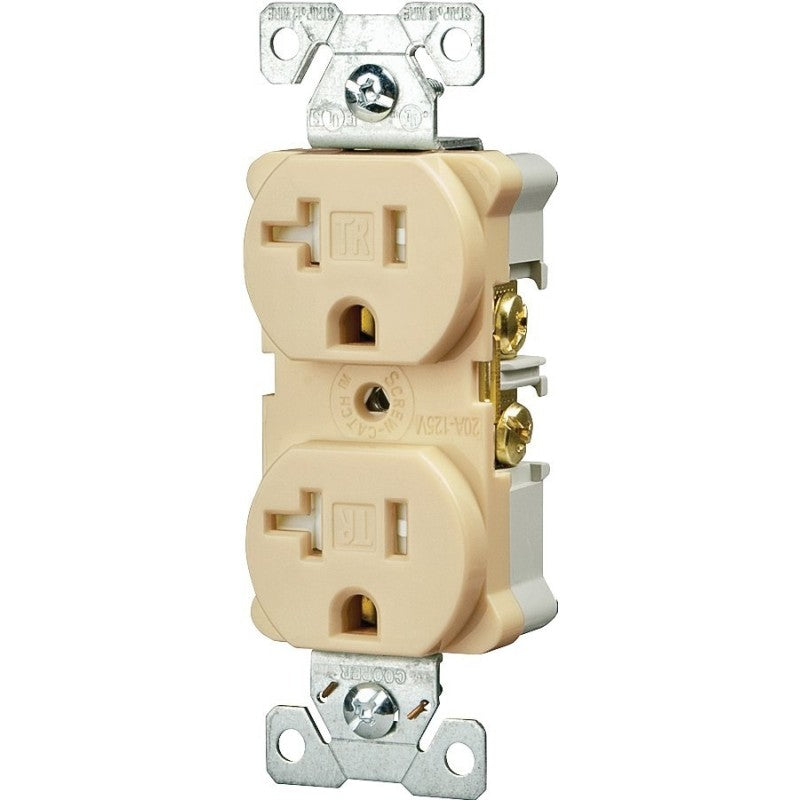 Eaton Wiring Devices TWRBR20V Duplex Receptacle, Nylon, Ivory, 2-Pole, 20 A, 125 V, Back, Side Wiring, NEMA: 5-20R