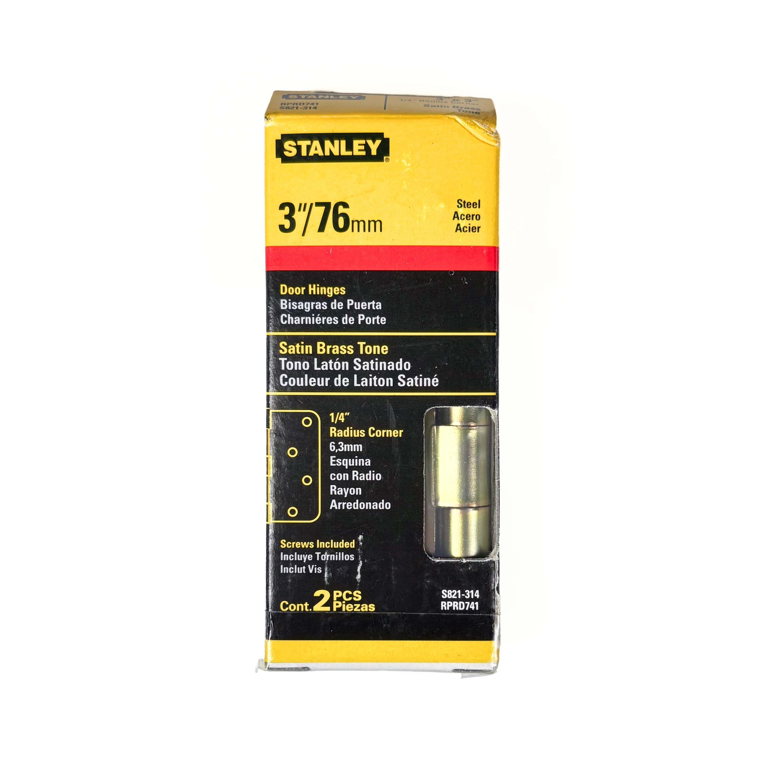 Door Hinges 3 Inch 1/4 Radius Brass Tone 2 Pack (POS)