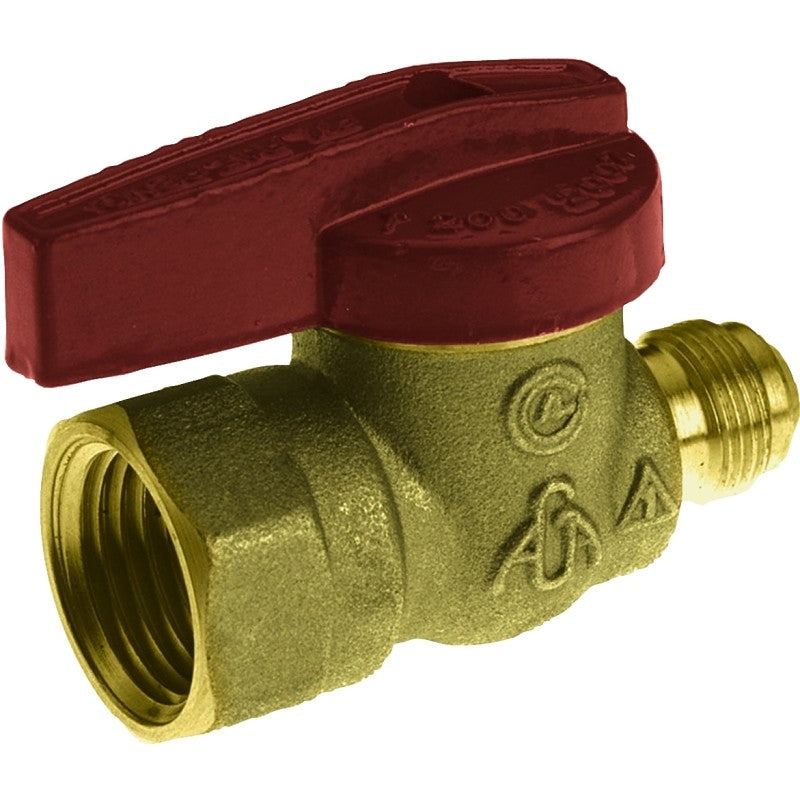 B & K 117-592 Gas Ball Valve, 9/16 x 1/2 in Connection, Flare x FPT, 200 psi Pressure, Manual Actuator, Brass Body