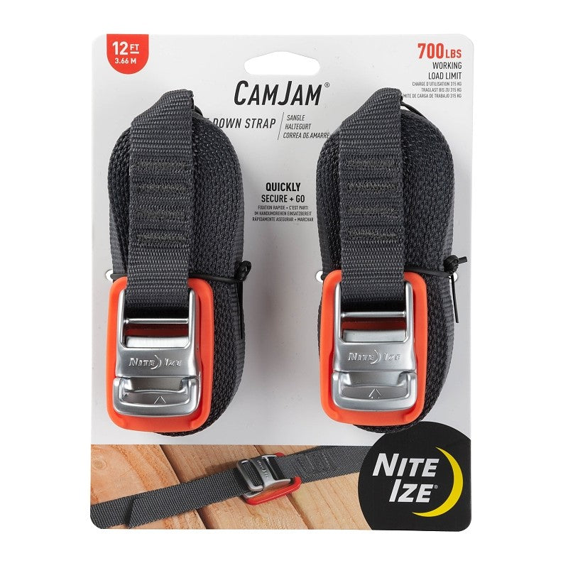 Nite Ize CamJam CJWR12-09-2R6 Tie-Down Strap, 1 in W, 12 ft L, 700 lb Working Load, Polypropylene, Gray