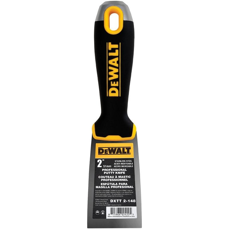 DEWALT DXTT-2-148 Putty Knife, 2 in W Blade, Stainless Steel Blade, Precision Ground Blade, Ergonomic, Soft Grip Handle