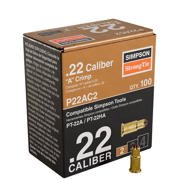 Simpson Strong-Tie P22AC P22AC2 Crimp Load, 0.22 Caliber, Power Level: 2, Brown Code, 1-Load (Pack of 10)
