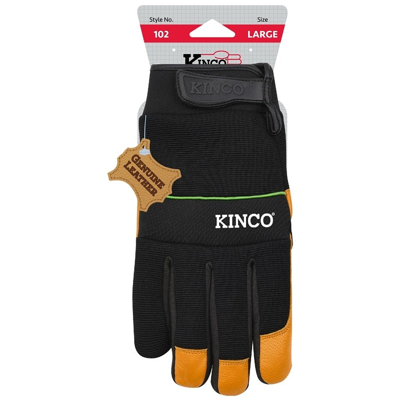 KincoPro 102-XL Safety Gloves, XL, Gold, Men's, Wing Thumb, Hook and Loop, Polyester/Spandex