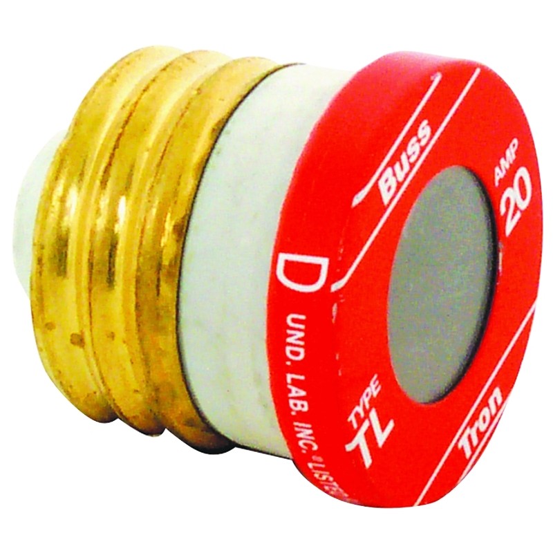 Bussmann TL-20 Plug Fuse, 20 A, 125 V, 10 kA Interrupt, Plastic Body, Time Delay Fuse, Low Voltage