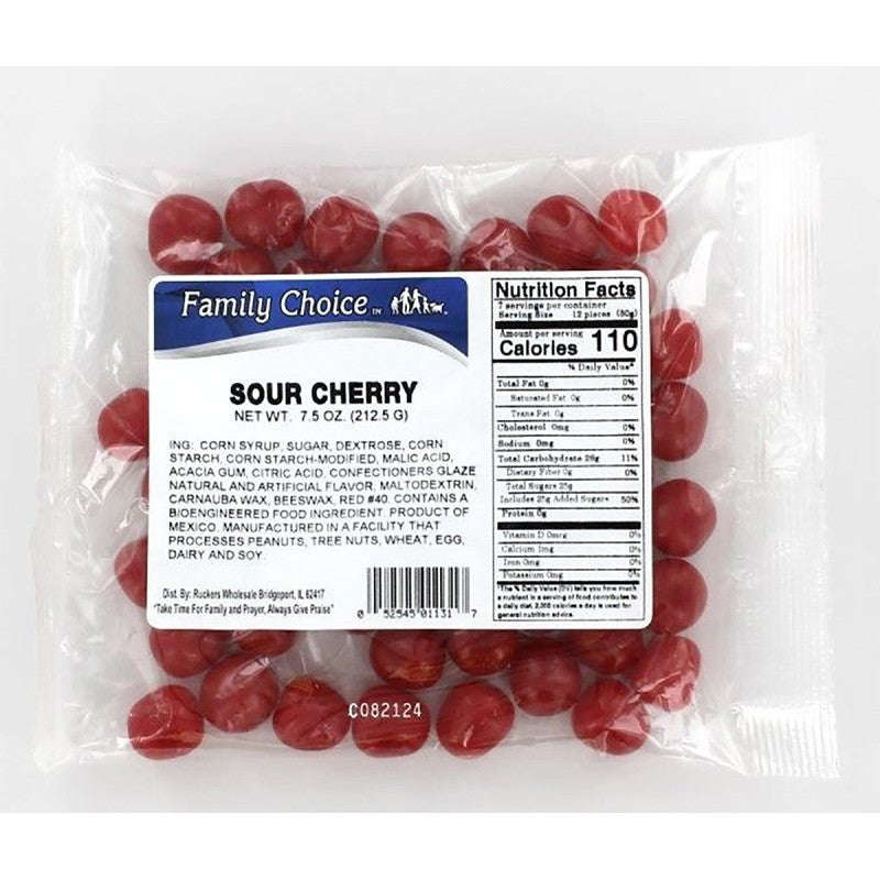 Family Choice 1131 Sour Candy, Cherry Flavor, 8 oz (Pack of 12)