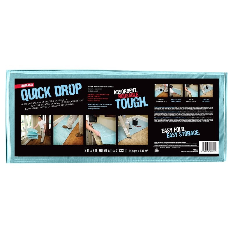 Trimaco Quickdrop 90027 Folding Mat Drop Cloth, 7 ft L, 2 ft W, Coated Fabric
