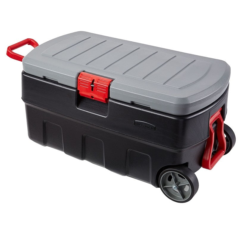 Rubbermaid RMAP350005 Lockable Storage Box, 35 gal Volume, HDPE, Black/Gray/Red, 36 in L, 19 in W, 17 in H