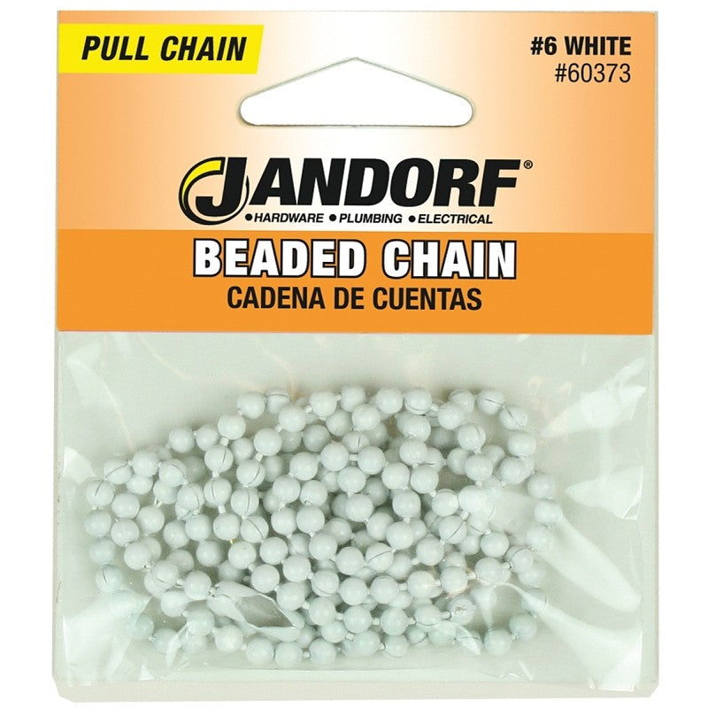 Jandorf 60373 Beaded Chain with Connector, 3 ft L, White