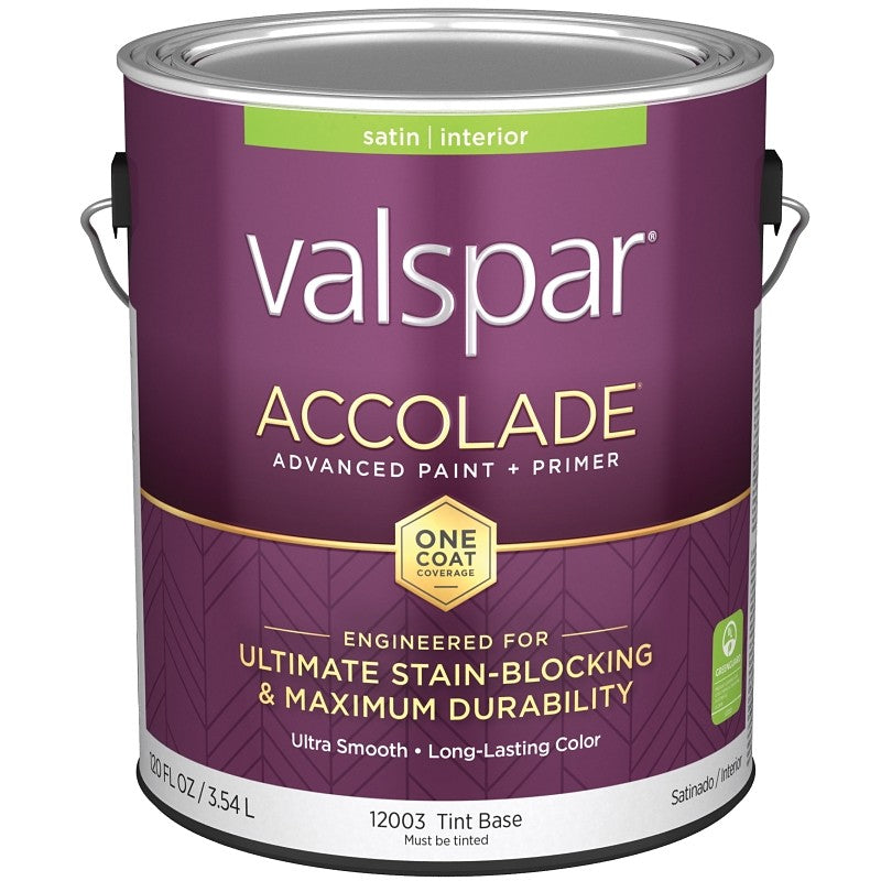 Valspar Accolade 1200 028.0012003.007 Latex Paint, Acrylic Base, Satin, Tint Base, 1 gal, Plastic Can (Pack of 4)