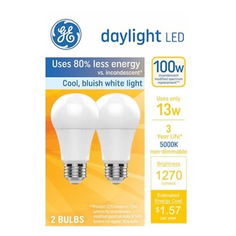 GE Basic Series 93131946 Light Bulb, General-Purpose, A19 Lamp, 100 W Equivalent, Medium Lamp Base, Frosted, Daylight