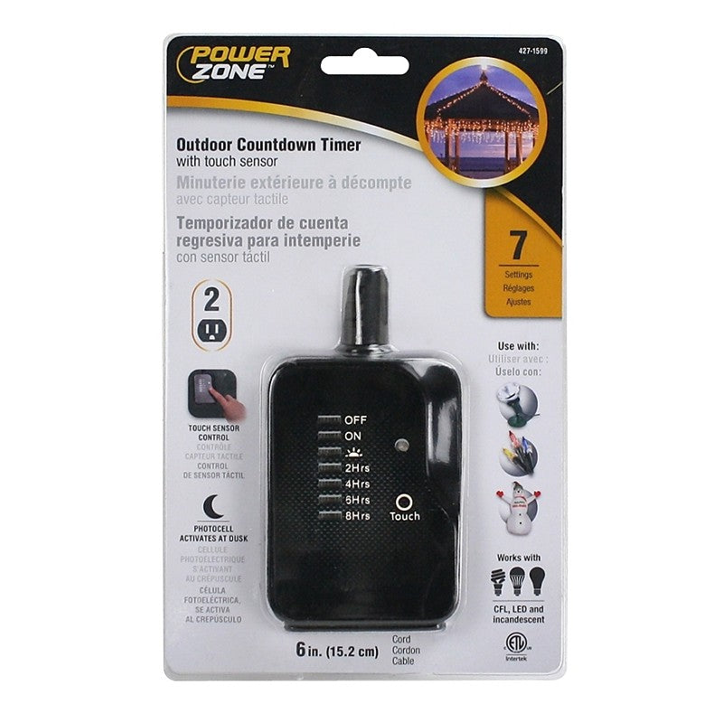 PowerZone ORTNOCDT2 Countdown Timer, 15 A, 125 V, 1875 W, 2-Outlet, 24 hrs Time Setting, Black