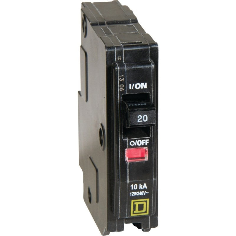 Square D QO QO120C Circuit Breaker, Mini, 20 A, 1-Pole, 120/240 VAC, 48 VDC, Plug
