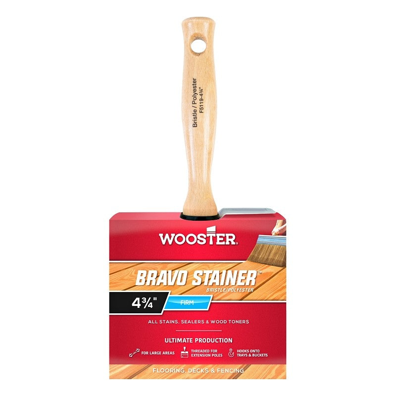 Wooster F5119-4-3/4 Paint Brush, 4-3/4 in W, 2-3/4 in L Bristle, China/Polyester Bristle, Threaded Handle