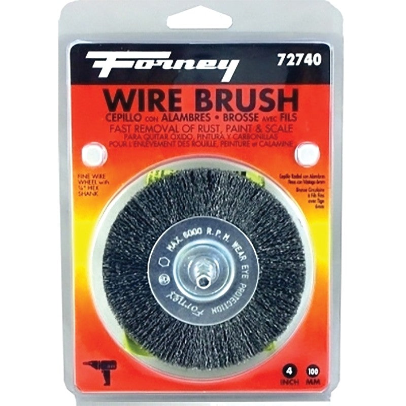 Forney 72740 Wire Wheel Brush, 4 in Dia, 0.008 in Dia Bristle