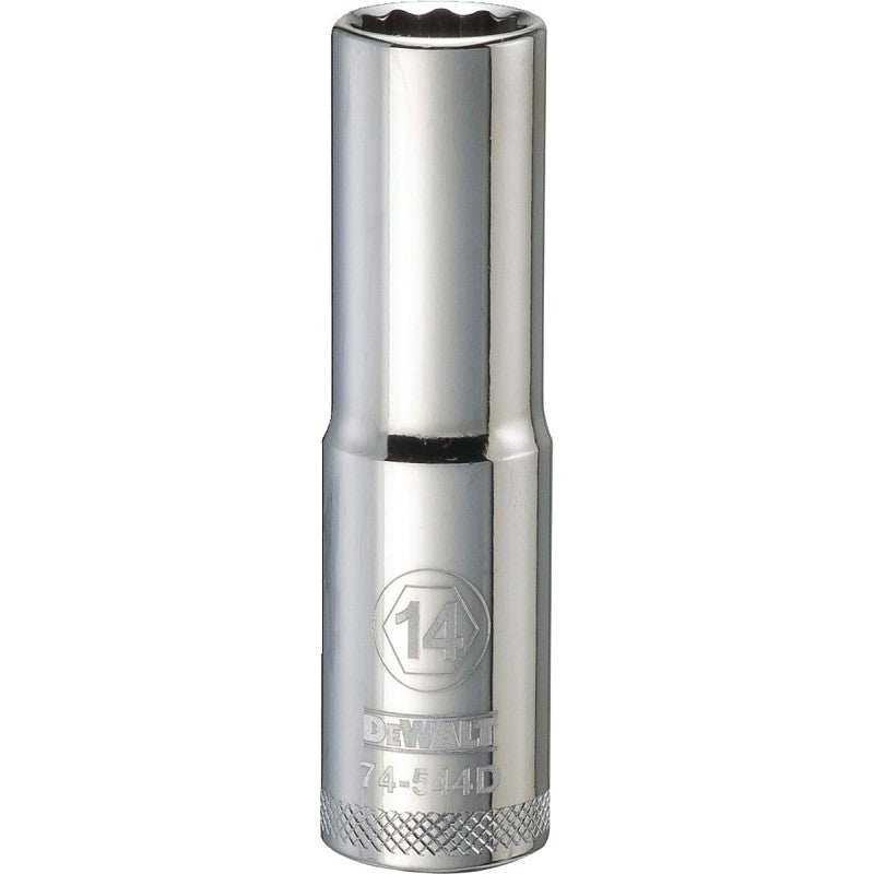 DEWALT DWMT74544OSP Drive Socket, 14 mm Socket, Deep Socket, 3-1/8 in OAL, 1/2 in Drive, 12-Point, Vanadium Steel