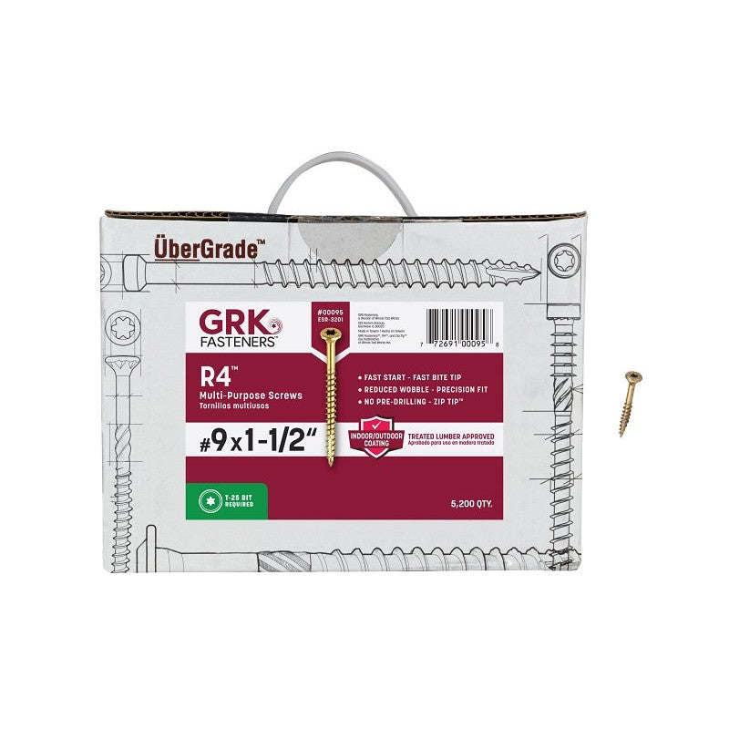 GRK Fasteners R4 00095 Framing and Decking Screw, #9 Thread, 1-1/2 in L, Star Drive, Steel, 5200 BX