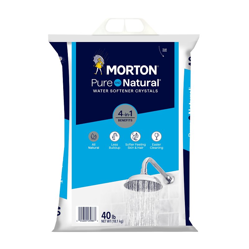 Morton 7222144 Water Softener Salt, 40 lb, Bag, Crystal, Odorless