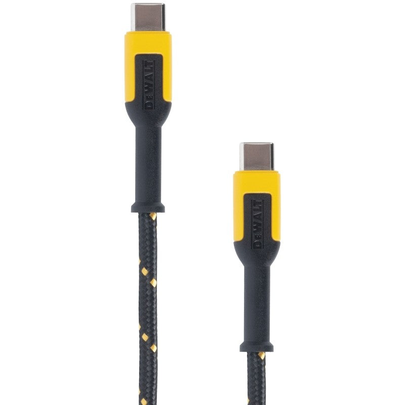 DEWALT 131 1362 DW2 Charger Cable, USB-C, USB-C, Kevlar Fiber Sheath, Black/Yellow Sheath, 4 ft L
