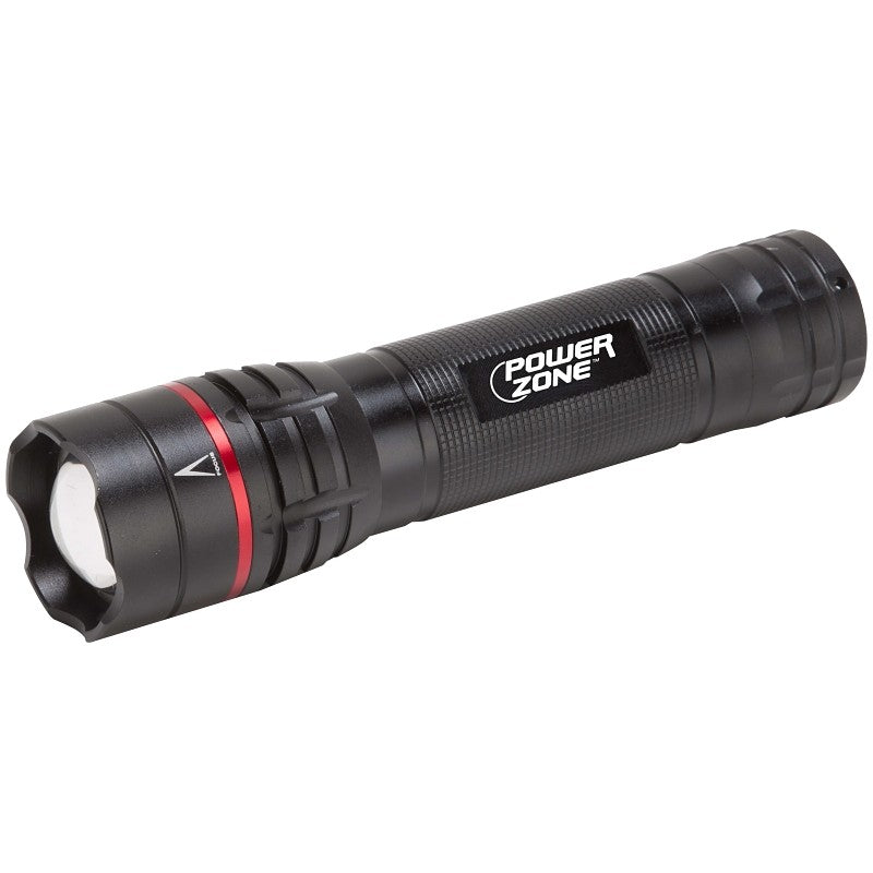PowerZone 12098 Tactical Flashlight, AA Battery, LED Lamp, 700 Lumens, 150 m Beam Distance, 5 hrs Run Time, Black