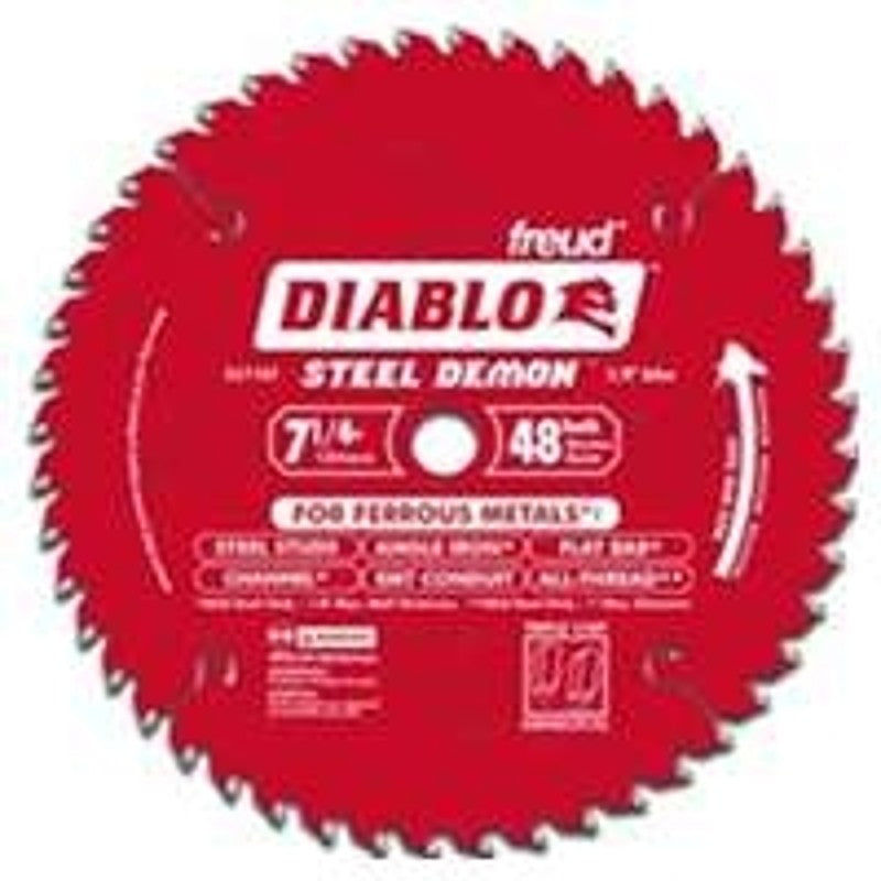 Diablo Steel Demon D0748CFA Circular Saw Blade, 7-1/4 in Dia, 5/8 in Arbor, 48-Teeth, Cermet Cutting Edge (Pack of 5)