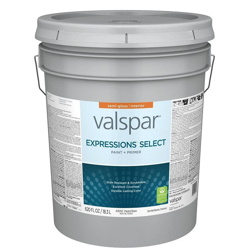 Valspar Expressions Select 4300 028.0043002.008 Latex Paint, Acrylic Base, Semi-Gloss, Pastel Base, 5 gal