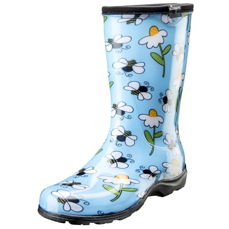 Sloggers 5020BEEBL-6 Rain and Garden Boots, 6, 15-1/2 in W, Bee, Light Blue