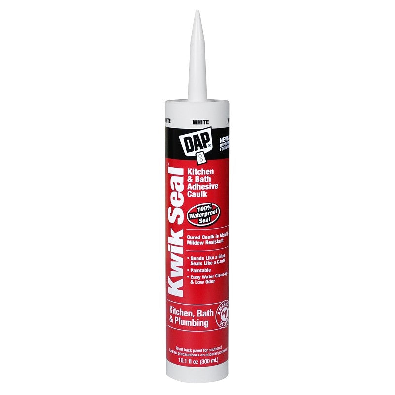 DAP KWIK SEAL 18032 Adhesive Caulk, White, -20 to 150 deg F, 10.1 oz Cartridge (Pack of 12)