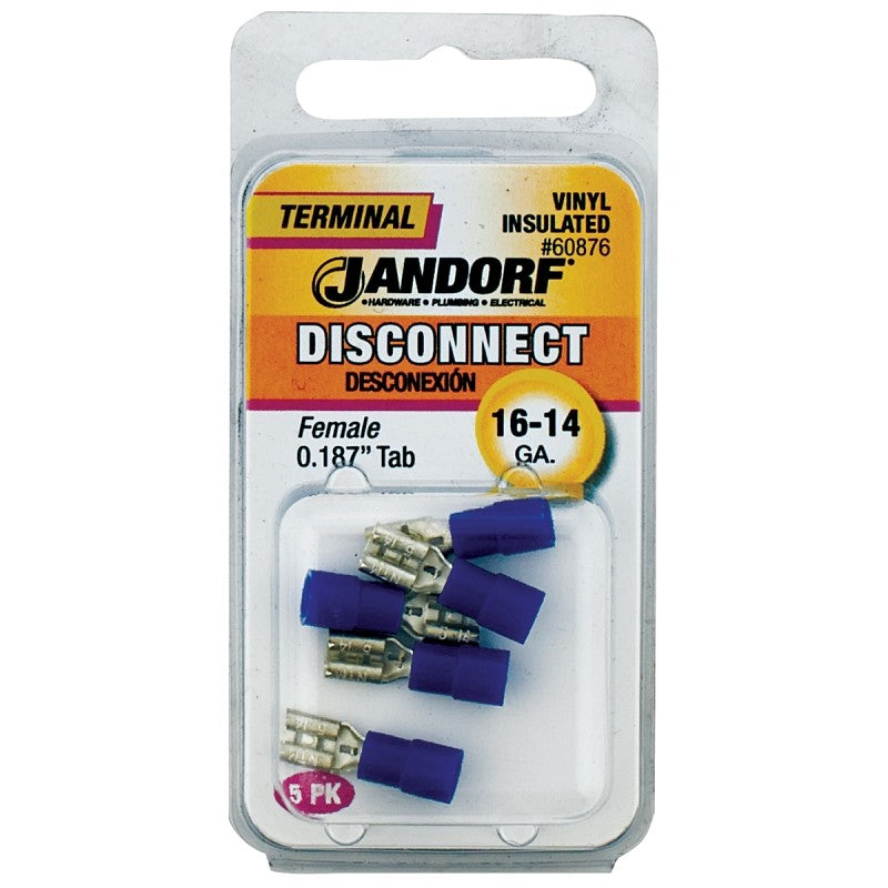 Jandorf 60876 Disconnect Terminal, 16 to 14 AWG Wire, Vinyl Insulation, Copper Contact, Tin, 5/PK
