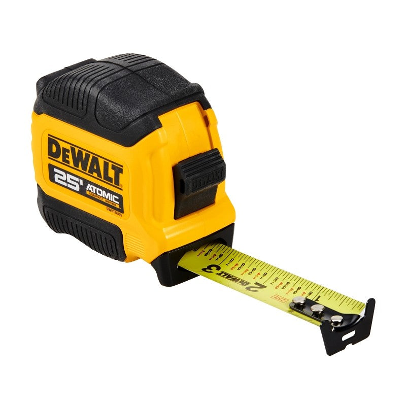 DEWALT ATOMIC COMPACT Series DWHT38125S Tape Measure, 25 ft L Blade, 1-1/8 in W Blade, Steel Blade, Rubber Case
