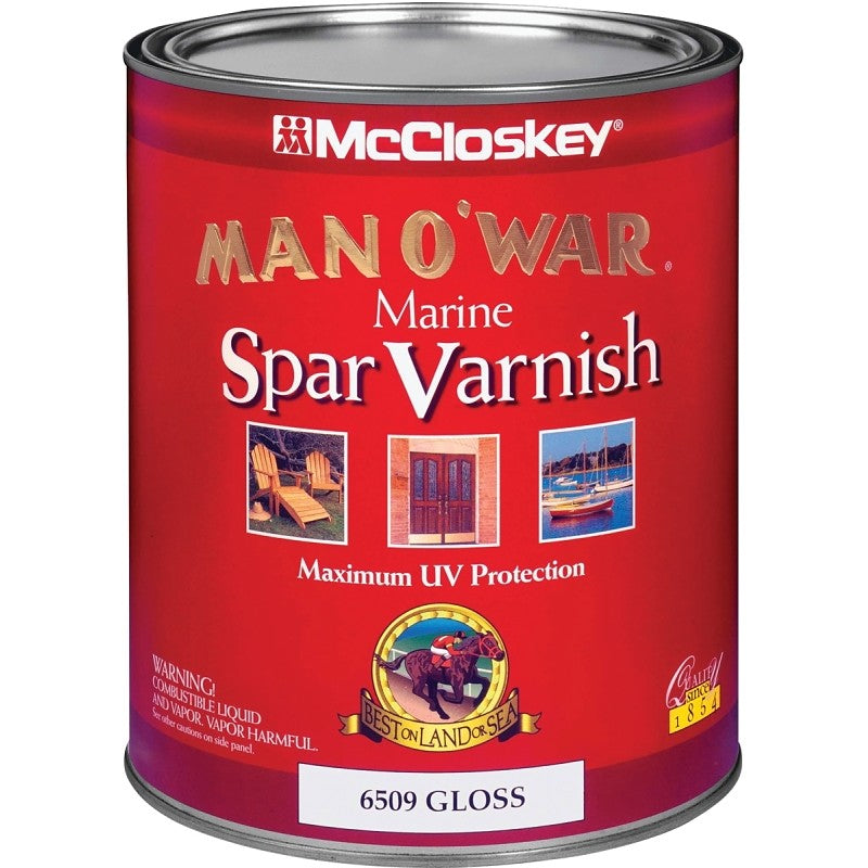 McCloskey Man O' War 080.0006509.005 Marine Spar Varnish, Gloss, Clear, Liquid, 1 qt (Pack of 4)