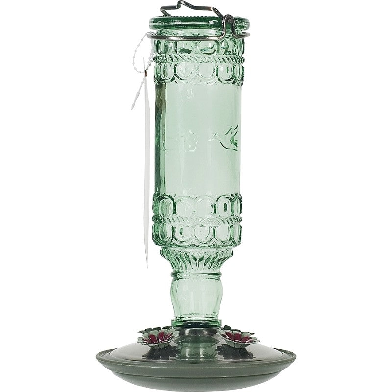 Perky-Pet 8108-2 Bird Feeder, Antique Bottle, 10 oz, 4-Port/Perch, Glass/Metal, Green, 10 in H (Pack of 2)