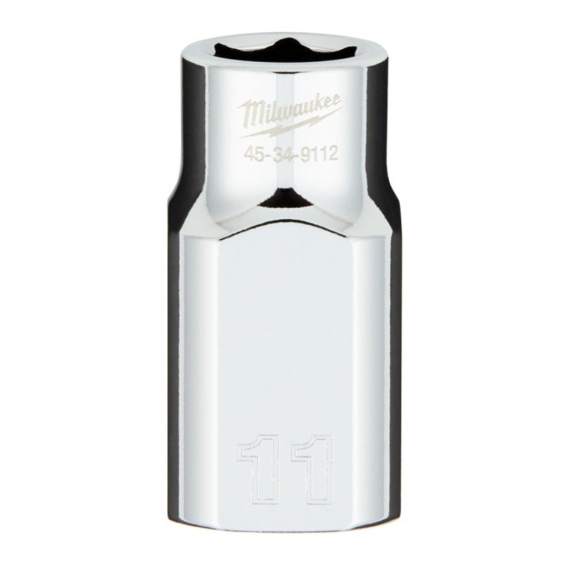 Milwaukee 45-34-9112 Socket, 11 mm Socket, Standard Socket, 0.85 in OAL, 1/2 in Drive, 6-Point, Chrome Vanadium Steel